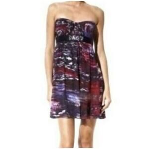 BCBGMaxAzria Mini Dress Strapless Silk Purple